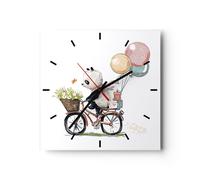 Horloge murale en verre 40x40cm Silencieuse Panda Vélo Enfants Wall Clock