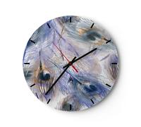 Horloge murale en verre 40x40cm Silencieuse paon plume moderne Wall Clock