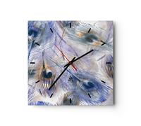 Horloge murale en verre 40x40cm Silencieuse paon plume moderne Wall Clock
