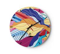 Horloge murale en verre 40x40cm Silencieuse Patron Feuilles Coloré Wall Clock