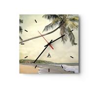 Horloge murale en verre 40x40cm Silencieuse Paume Plage Île Wall Clock