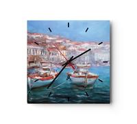 Horloge murale en verre 40x40cm Silencieuse Pétrole Bateaux Grèce Wall Clock
