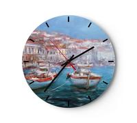 Horloge murale en verre 40x40cm Silencieuse Pétrole Bateaux Grèce Wall Clock