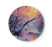 Horloge murale en verre 40x40cm Silencieuse Pétrole Hiver Rivière Wall Clock