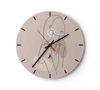 Horloge murale en verre 40x40cm Silencieuse Pièce Ligne Femme Wall Clock