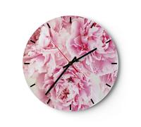 Horloge murale en verre 40x40cm Silencieuse Pivoines Bouquet Fleurs Wall Clock
