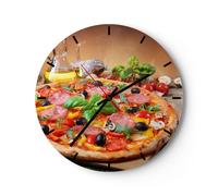 Horloge murale en verre 40x40cm Silencieuse pizza fromage tomate Wall Clock