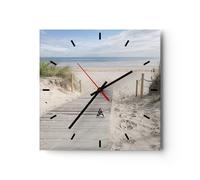 Horloge murale en verre 40x40cm Silencieuse Plage Dune Entrée Wall Clock