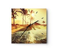 Horloge murale en verre 40x40cm Silencieuse plage mer palmier Wall Clock