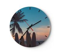 Horloge murale en verre 40x40cm Silencieuse plage mer palmier Wall Clock