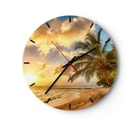 Horloge murale en verre 40x40cm Silencieuse plage mer palmier Wall Clock