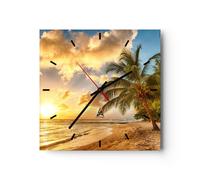 Horloge murale en verre 40x40cm Silencieuse plage mer palmier Wall Clock