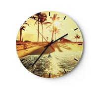 Horloge murale en verre 40x40cm Silencieuse plage mer palmier Wall Clock