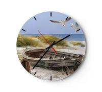 Horloge murale en verre 40x40cm Silencieuse Plage Mouettes Łódź Wall Clock