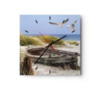 Horloge murale en verre 40x40cm Silencieuse Plage Mouettes Łódź Wall Clock
