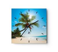 Horloge murale en verre 40x40cm Silencieuse plage palmier mer Wall Clock