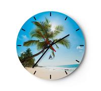 Horloge murale en verre 40x40cm Silencieuse plage palmier mer Wall Clock