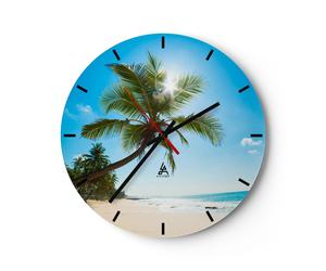 Horloge murale en verre 40x40cm Silencieuse plage palmier mer Wall Clock