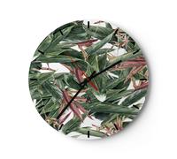 Horloge murale en verre 40x40cm Silencieuse plante feuille fleur Wall Clock