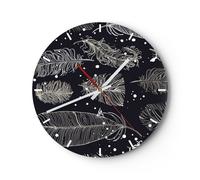 Horloge murale en verre 40x40cm Silencieuse Plumes Graphiques Contour Wall Clock