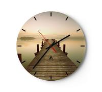 Horloge murale en verre 40x40cm Silencieuse pont lac Wall Clock Decoration