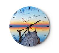 Horloge murale en verre 40x40cm Silencieuse pont lac Wall Clock Decoration