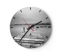 Horloge murale en verre 40x40cm Silencieuse pont lac Wall Clock Decoration