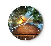 Horloge murale en verre 40x40cm Silencieuse pont lac Wall Clock Decoration
