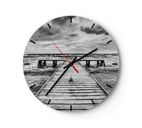Horloge murale en verre 40x40cm Silencieuse pont mer vague Wall Clock Decoration