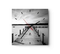 Horloge murale en verre 40x40cm Silencieuse Pont Paix Eau Wall Clock Decoration