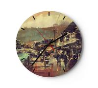 Horloge murale en verre 40x40cm Silencieuse pont rue rivière Wall Clock