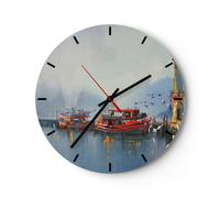 Horloge murale en verre 40x40cm Silencieuse port lanterne bateau Wall Clock
