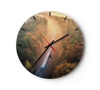 Horloge murale en verre 40x40cm Silencieuse Rail Automne Soleil Wall Clock