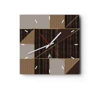 Horloge murale en verre 40x40cm Silencieuse Rectangles Carrés Marron Wall Clock
