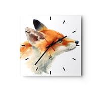 Horloge murale en verre 40x40cm Silencieuse renard animal nature Wall Clock
