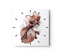 Horloge murale en verre 40x40cm Silencieuse Renard Nov Animal Wall Clock