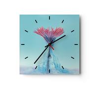 Horloge murale en verre 40x40cm Silencieuse Rose Marguerite Encre Wall Clock