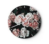 Horloge murale en verre 40x40cm Silencieuse Roses Fleurs Feuilles Wall Clock