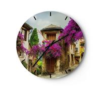 Horloge murale en verre 40x40cm Silencieuse rue été fleurs Wall Clock Decoration