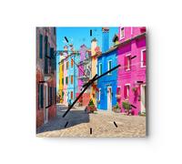 Horloge murale en verre 40x40cm Silencieuse rue maison fleurs Wall Clock