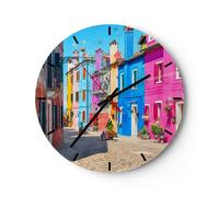 Horloge murale en verre 40x40cm Silencieuse rue maison fleurs Wall Clock