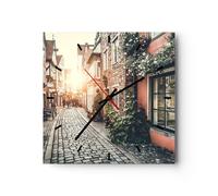 Horloge murale en verre 40x40cm Silencieuse rue maison gens Wall Clock