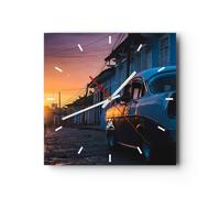 Horloge murale en verre 40x40cm Silencieuse rue voiture maison Wall Clock