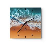 Horloge murale en verre 40x40cm Silencieuse Sable Eau Plage Wall Clock