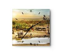 Horloge murale en verre 40x40cm Silencieuse safari animaux Wall Clock Decoration