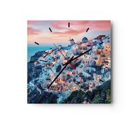 Horloge murale en verre 40x40cm Silencieuse Santorin Grèce Vue Wall Clock
