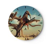 Horloge murale en verre 40x40cm Silencieuse S'asseyant Éléphant Arbre Wall Clock