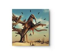 Horloge murale en verre 40x40cm Silencieuse S'asseyant Éléphant Arbre Wall Clock