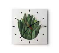Horloge murale en verre 40x40cm Silencieuse Sauge Médical Feuilles Wall Clock