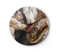 Horloge murale en verre 40x40cm Silencieuse Saxophone Huile Musicien Wall Clock